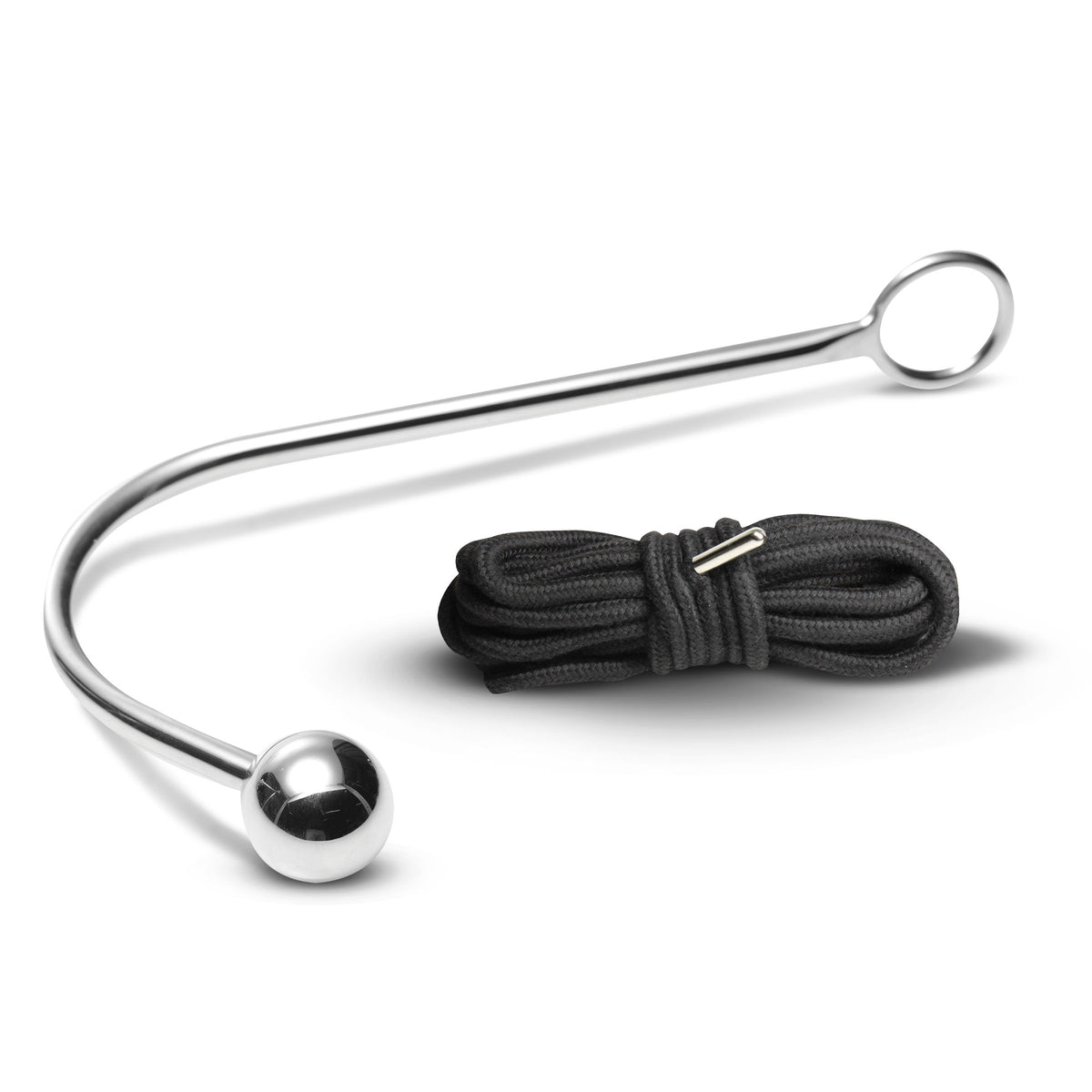 Master Series Anal Hook with Rope — a bondage restraint in Silver, black