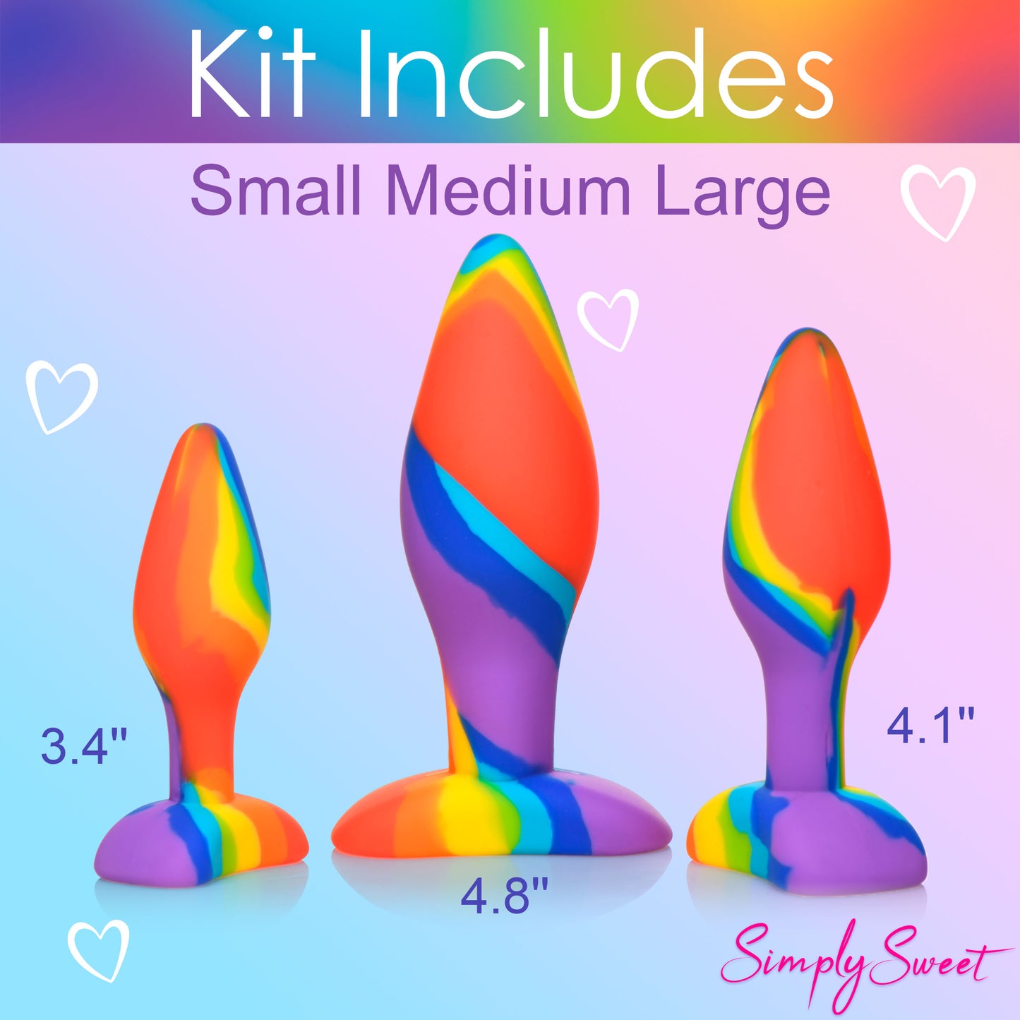 3pc Rainbow Silicone Butt Plug Set