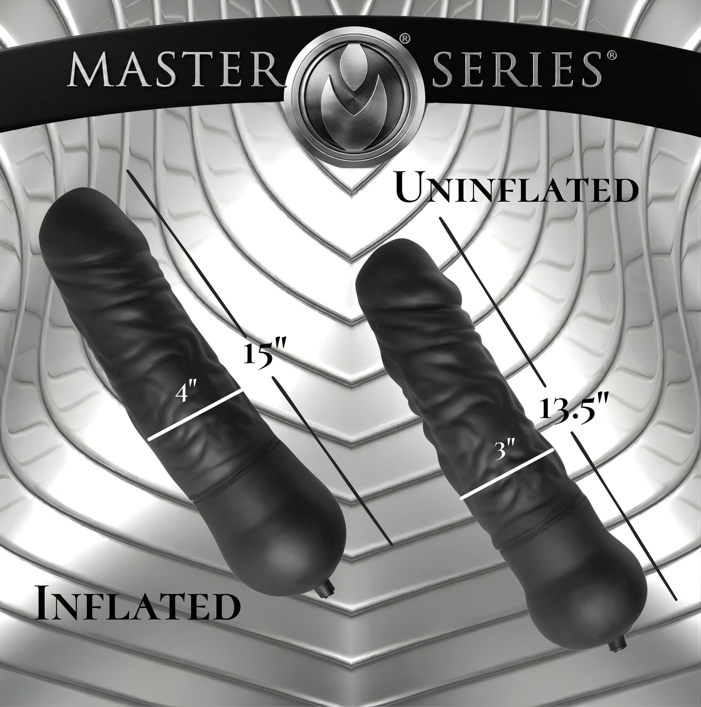 giant inflatable dildo for gay men anal play showing inflated and uninflated size comparison with large insertable length