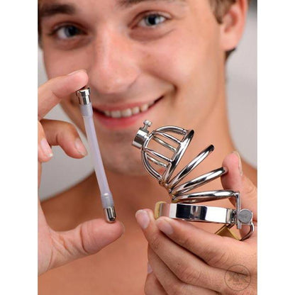 Stainless Steel Chastity Cage with Urethral Insert