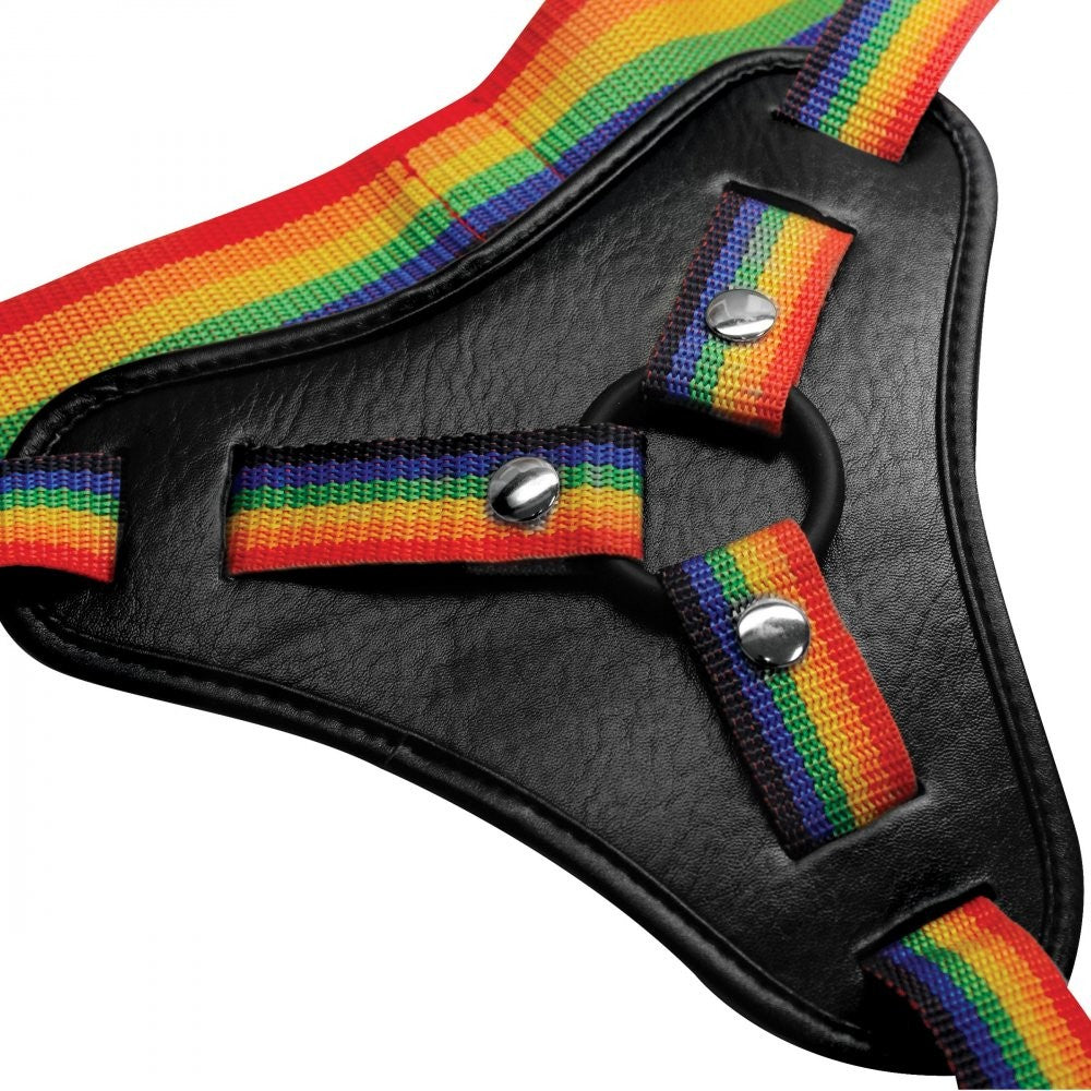 Rainbow Strap-On Harness O-ring and snap detail
