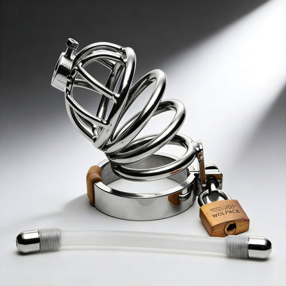 Stainless Steel Chastity Cage with Urethral Insert