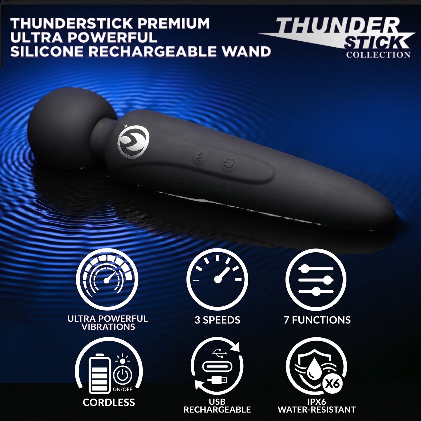 Thunderstick Premium Ultra Powerful Silicone Rechargeable Wand