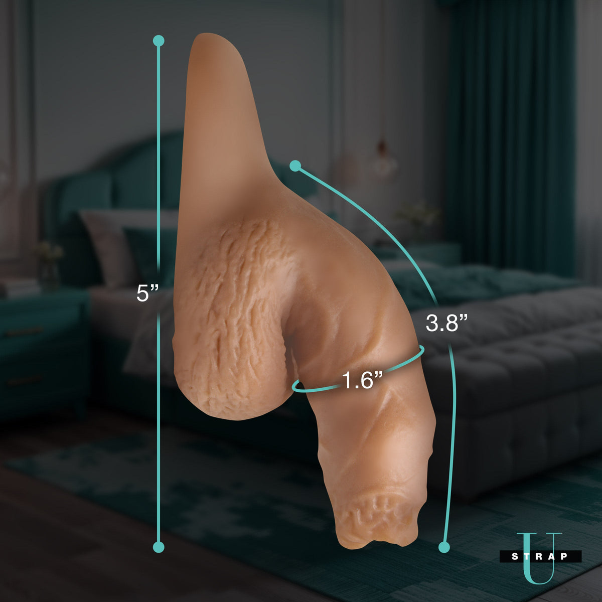 Uncut Silicone FTM Packer in medium with measurement callouts