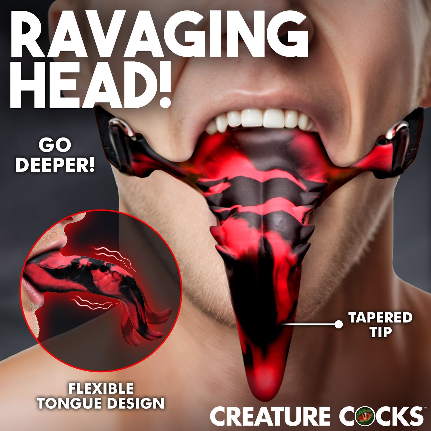 Demons Tongue vibrating oral enhancer flexible barbed silicone tongue tapered tip adjustable harness gay men