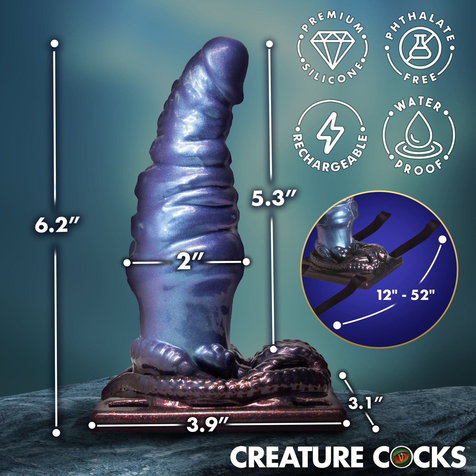 Lord Neptune Creature Cocks gay sea-god vibrating dildo tentacle strap-mount wireless remote
