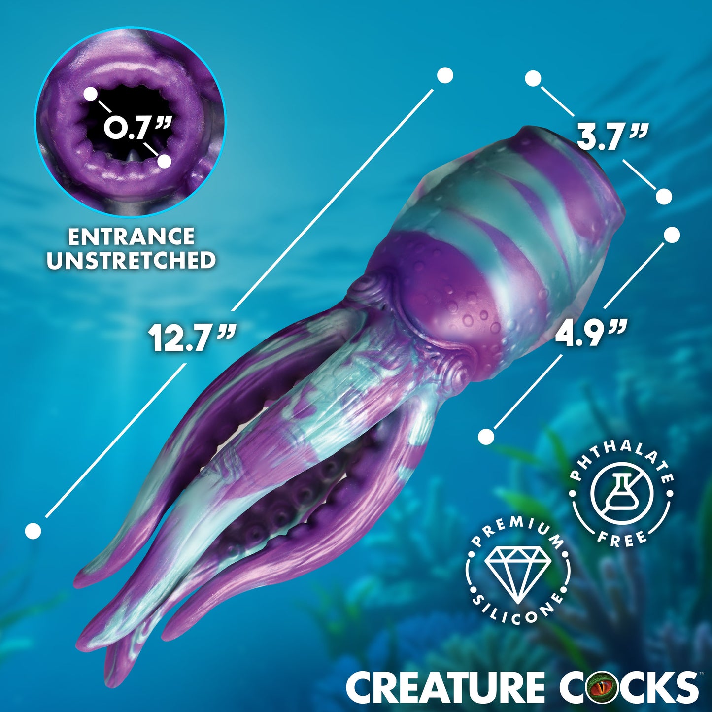 Tenta Stroke tentacle masturbator for men side view showing full 12.7 inch
length in galaxy purple 