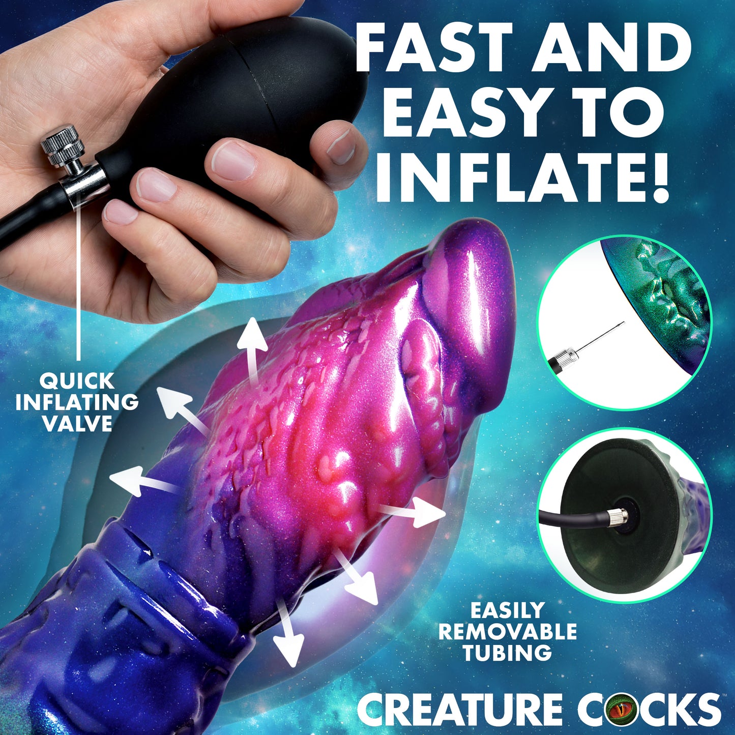 inflatable creature dildo gay men expandable girth suction cup
harness anal play