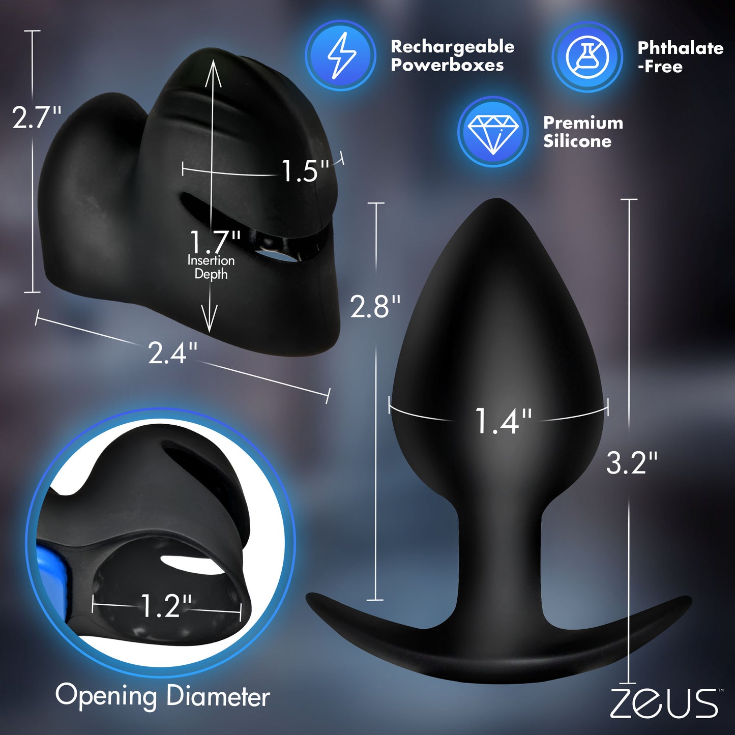 Zeus 2-in-1 e-stim anal plug head teaser kit gay-friendly prostate electropleasure kink
