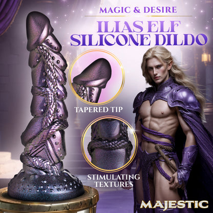 shop Majestic Ilias gay elf silicone fantasy dildo deep purple crosshatch suction base