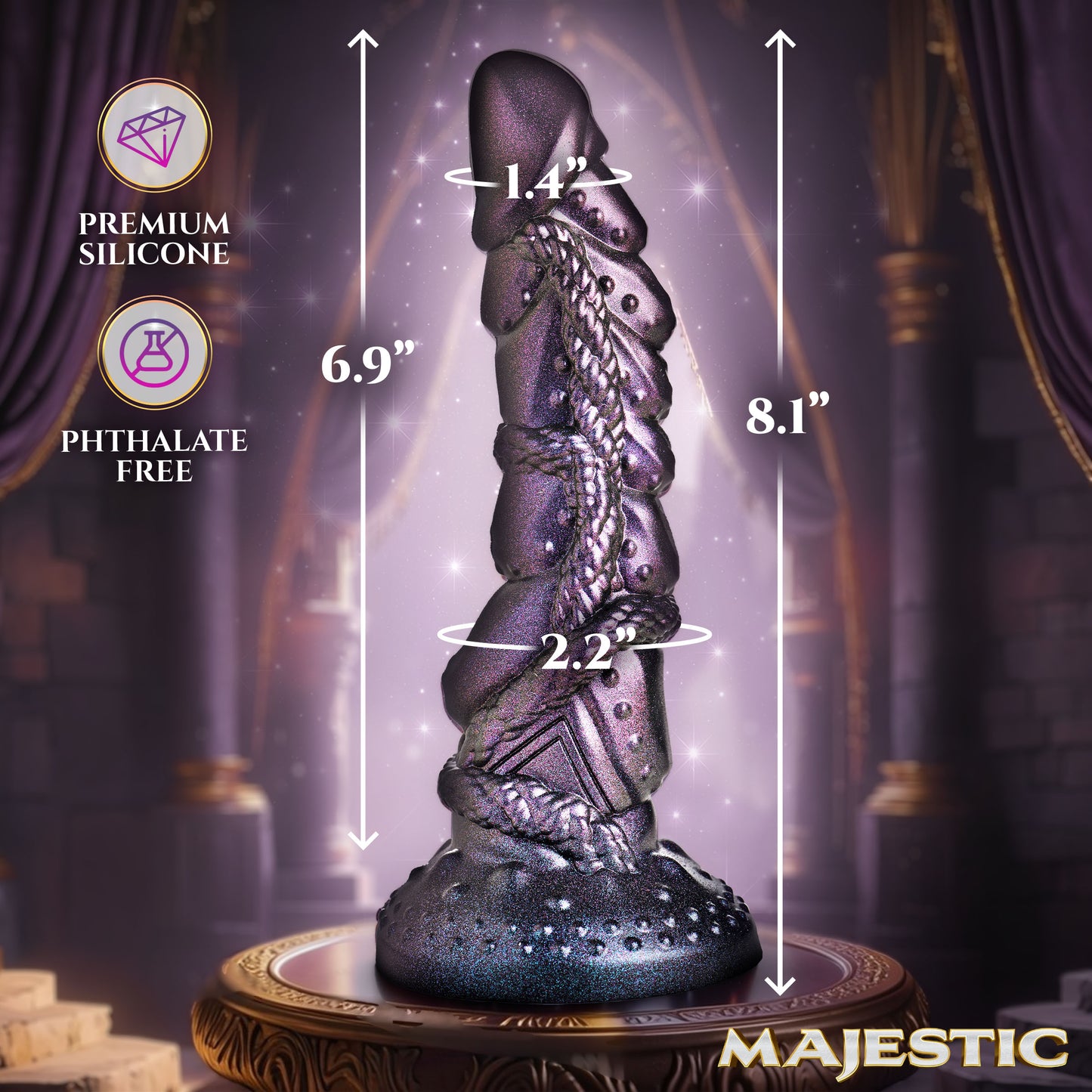 gay-friendly Ilias Elf Majestic Creature Cocks deep purple silicone dildo crosshatch