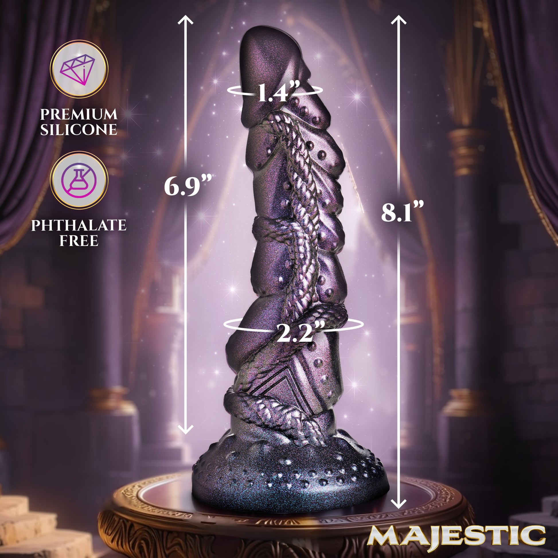 gay-friendly Ilias Elf Majestic Creature Cocks deep purple silicone dildo crosshatch