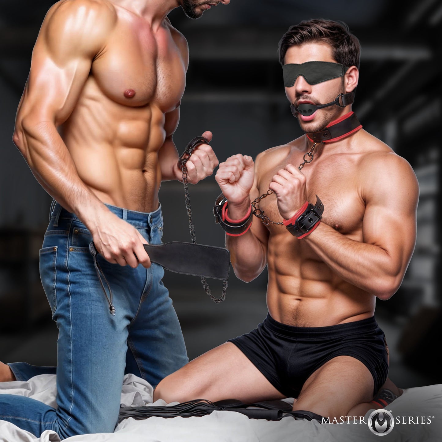 Scarlet Seduction genuine leather men's BDSM bondage set with 14
pieces and leather travel bag 