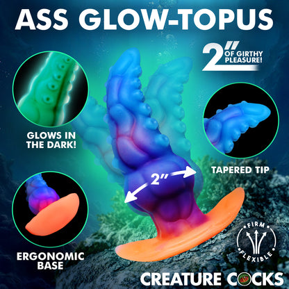 hick textured tentacle ridges and suckers on GLOWTOPUS anal plug for
prostate stimulation 