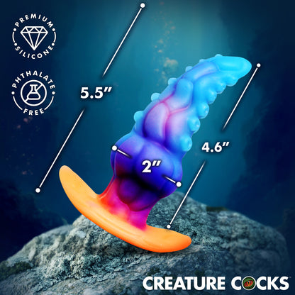 GLOWTOPUS tentacle butt plug for men showing 5.5 inch length and 2 inch
hole-stretching width 