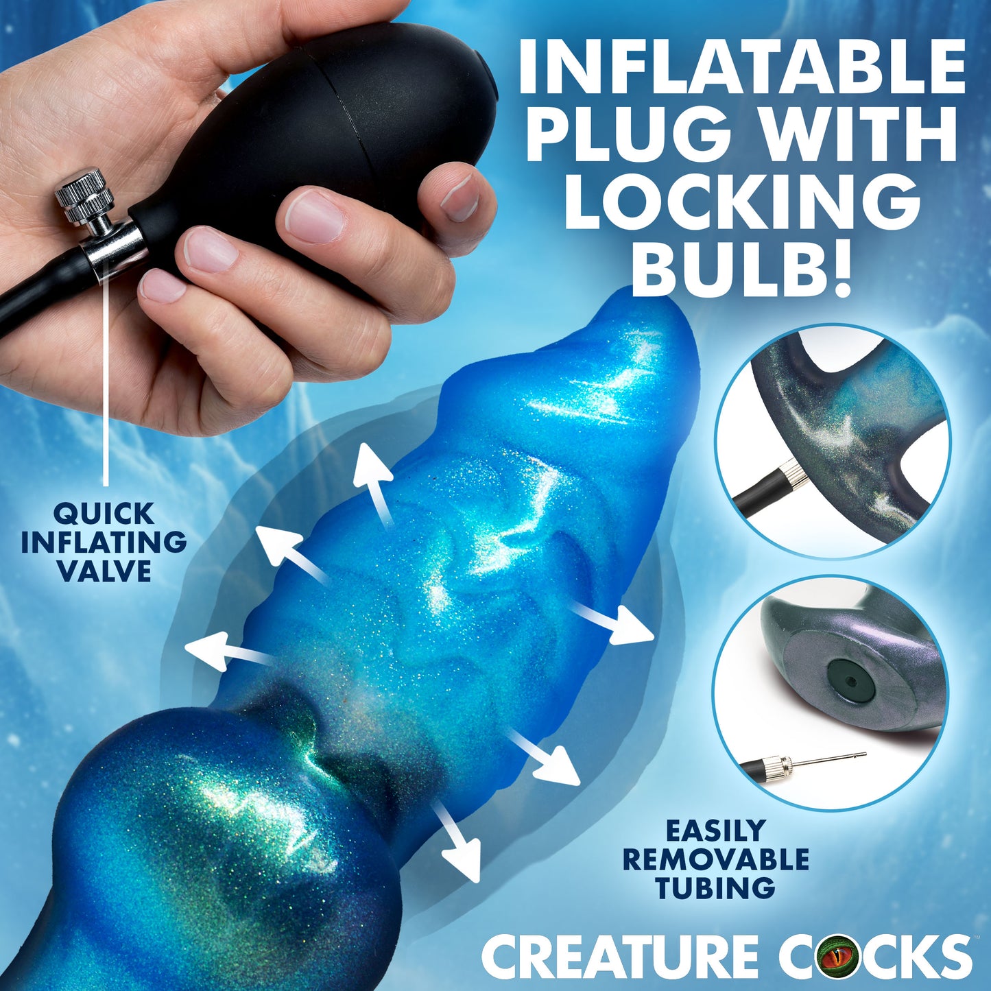inflatable fantasy plug gay men 3.6 inch girth pump silicone spiral texture anal