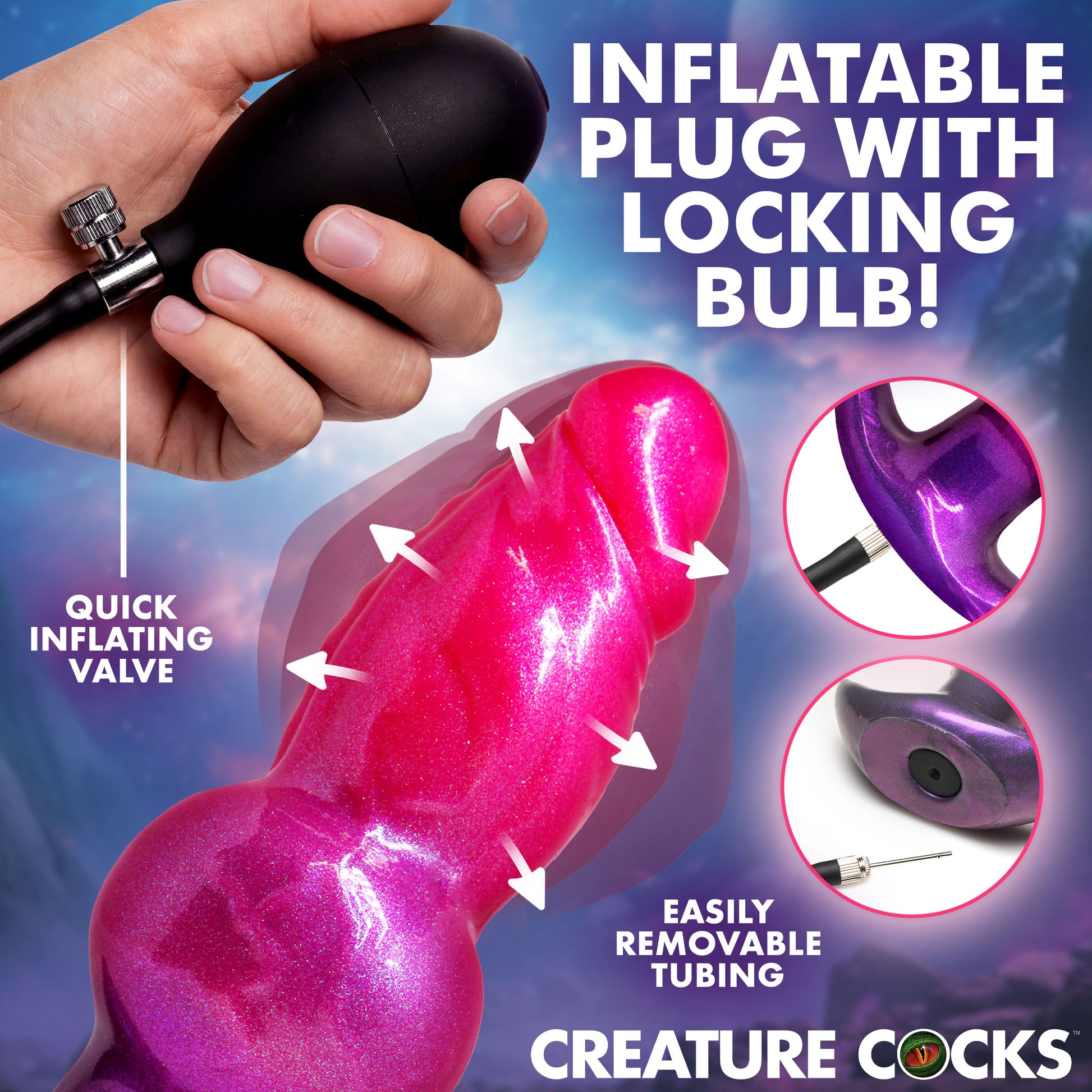  inflatable fantasy plug gay men 3.1 inch girth pump silicone alien texture anal