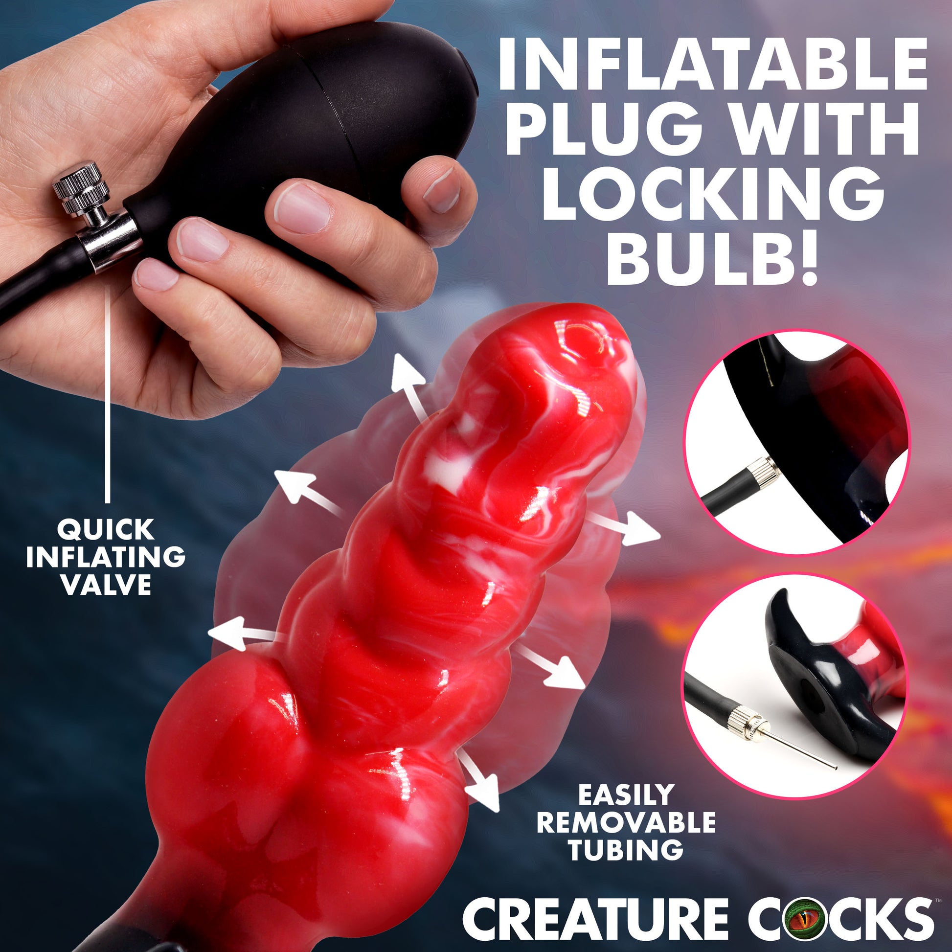 inflatable fantasy anal plug gay men expandable girth 3.2 inch ridged texture