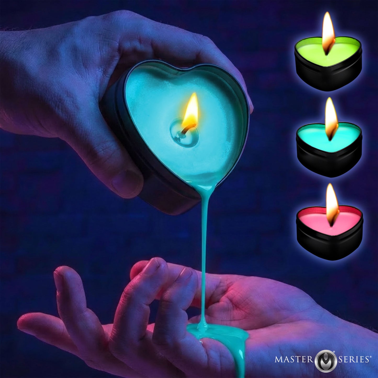 Burning Heart Blacklight Reactive Heart Drip Candle Set of 3