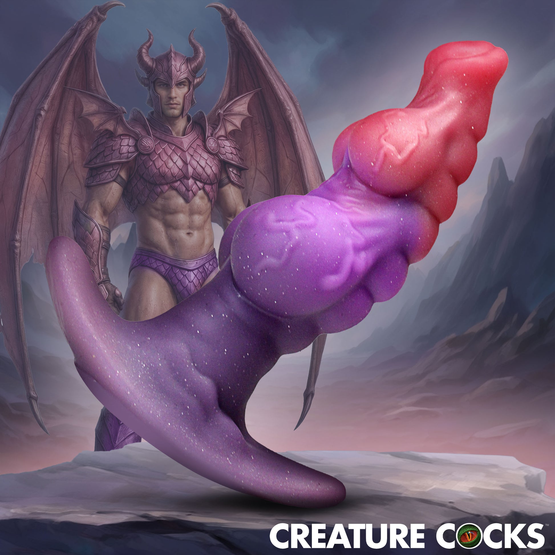 Dragon Master Creature Cocks silicone P-spot butt plug dragon scale gay coral lilac sparkle