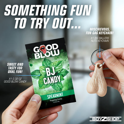 Passion lubricant and BJ candy travel essentials in GO Bag gay sex kit