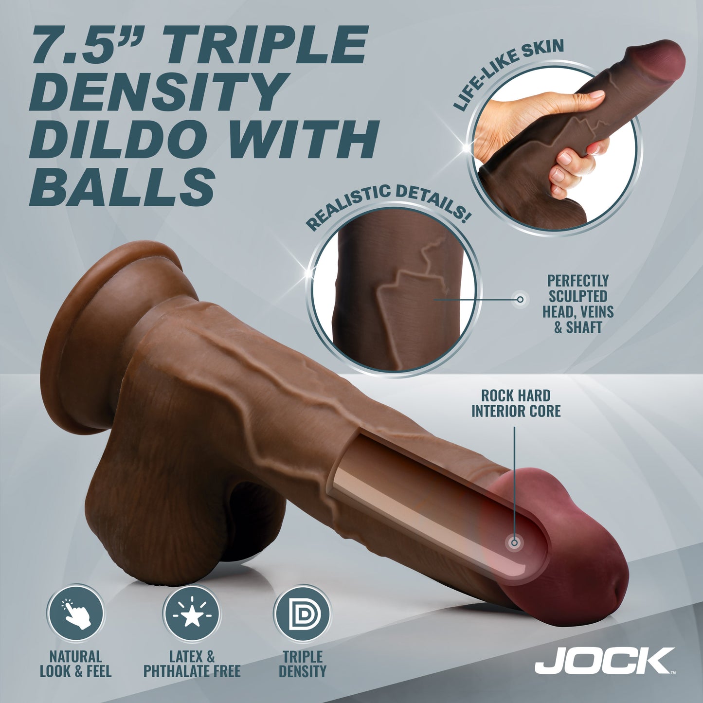 Hard-Core 7.5" Triple Density Dildo w/ Balls