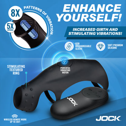 Jock Rush penis sleeve 8 vibration patterns 5 speeds stimulating textured ring USB rechargeable