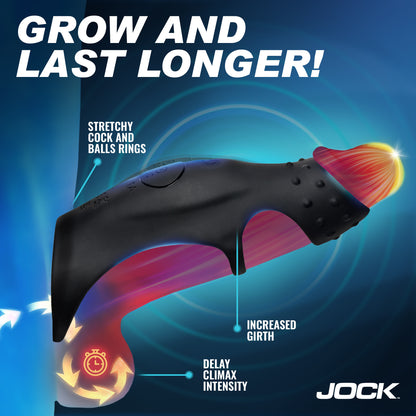 Jock Rush vibrating cock sleeve dual rings girth enhancer stretchy cock and ball ring delay climax