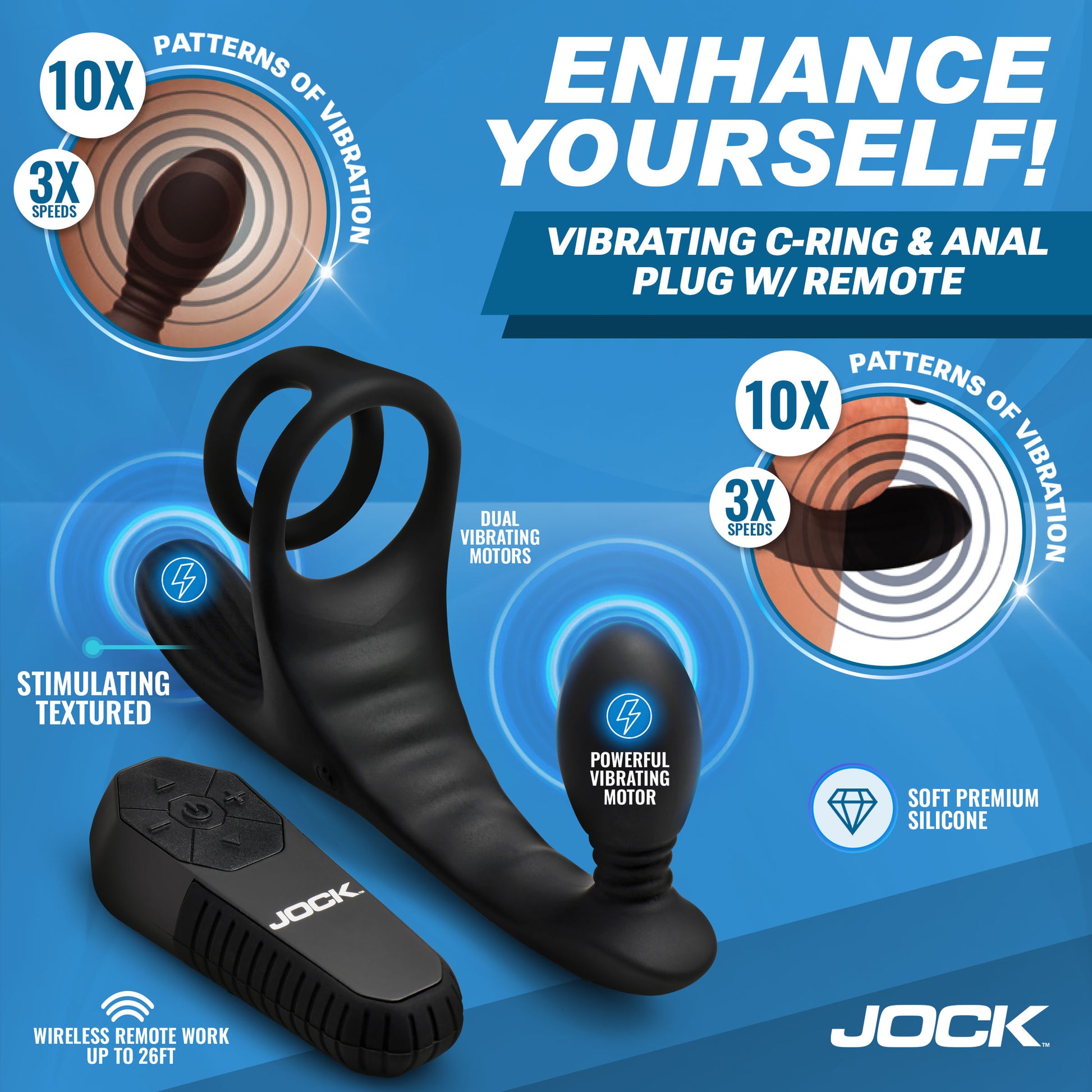 Jock gay cock ring ball ring vibrating taint pad anal plug remote