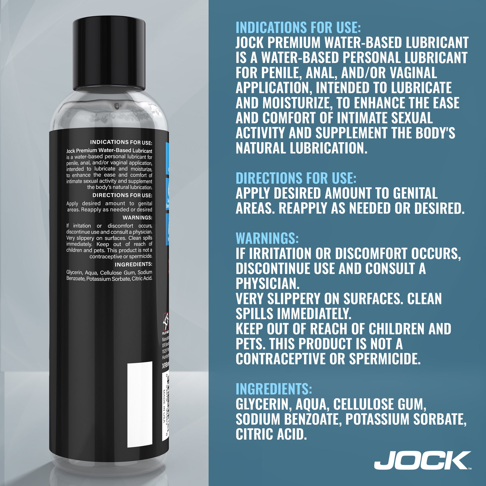 JOCK water-based lubricant for men 8oz penile anal application natural formula lube