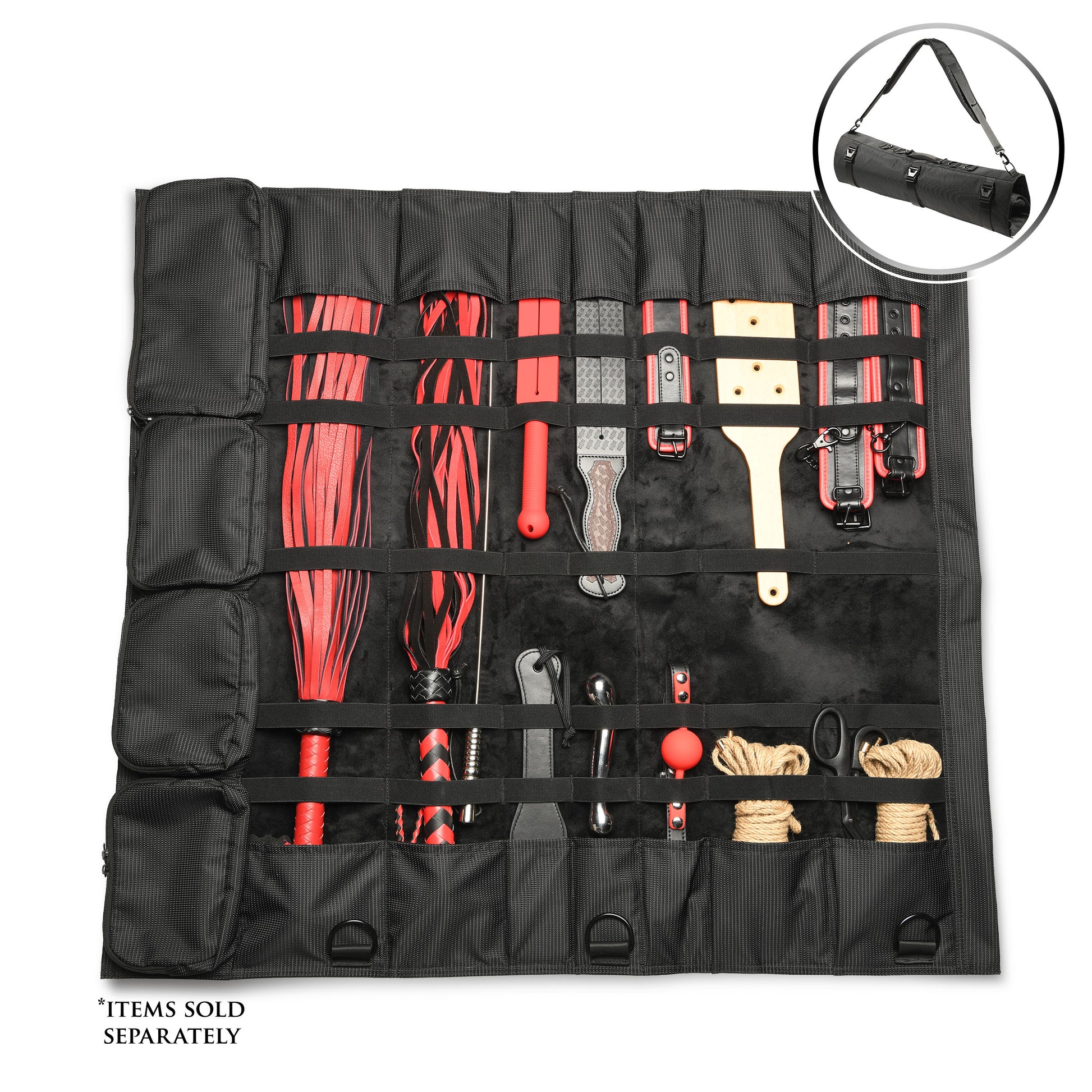 lastic straps and clips locking gear in place