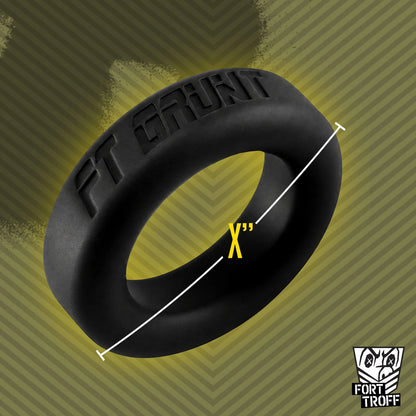 Grunt Ring snug cock ring with a diameter line across it on olive, Fort Troff gay gear at Boyzshop