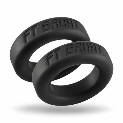2 matte black Grunt Ring silicone cock rings stacked on a white background, Fort Troff gay gear at Boyzshop