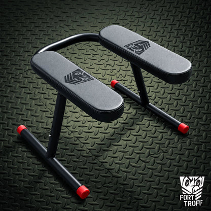 Ready Rimmer rimming chair with 2 padded pads on a diamond plate floor, Fort Troff gay gear at Boyzshop