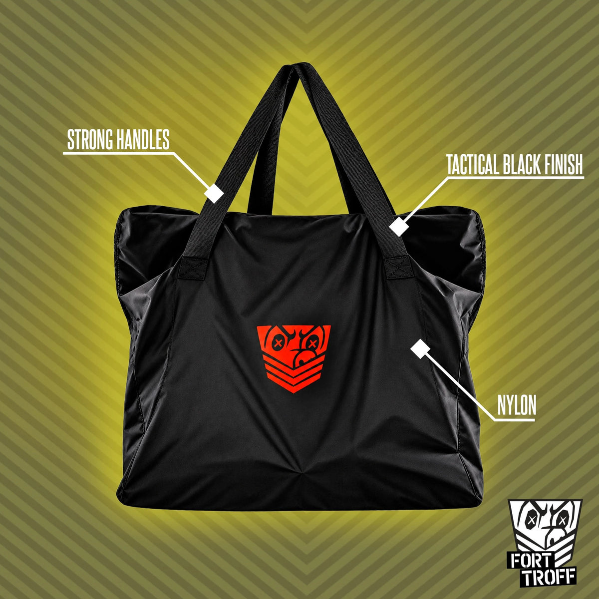 Rimmer Bag rim seat carry bag callout graphic showing strong handles on black nylon, Fort Troff gay gear at Boyzshop