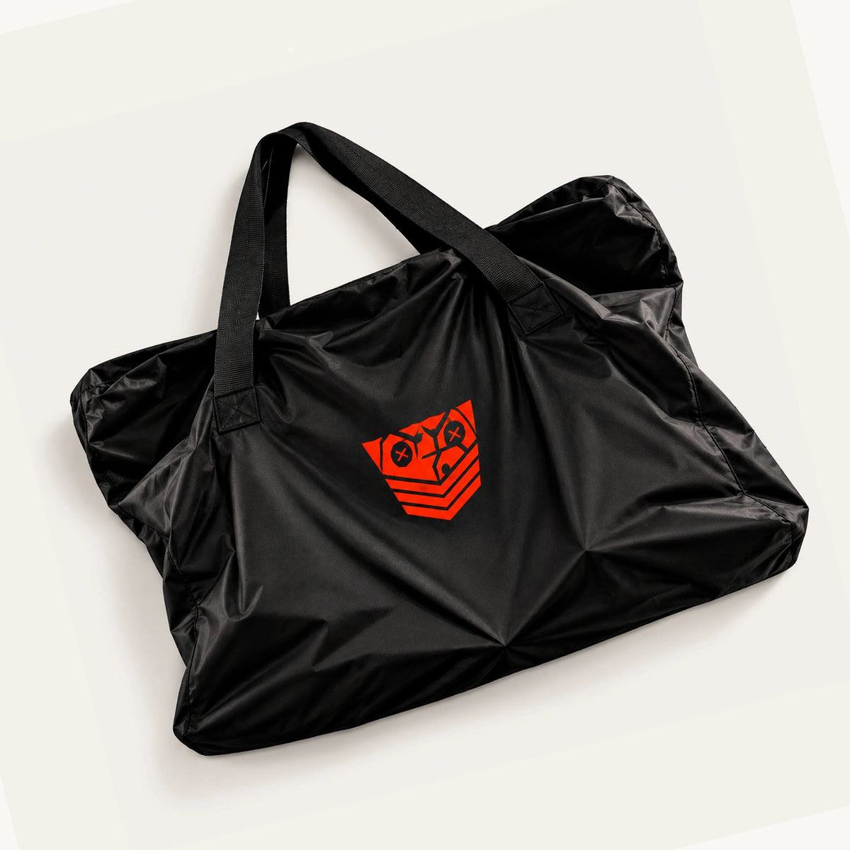 Rimmer Bag rimming chair carry bag lying flat on white, black nylon with red shield logo, Fort Troff gay gear at Boyzshop