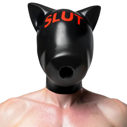 Pup ears on top of the Slut silicone hood