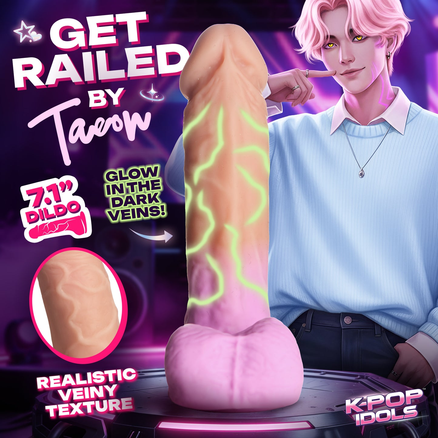 Idol Pink glow shaft detail on the TAEON of X-POP dildo
