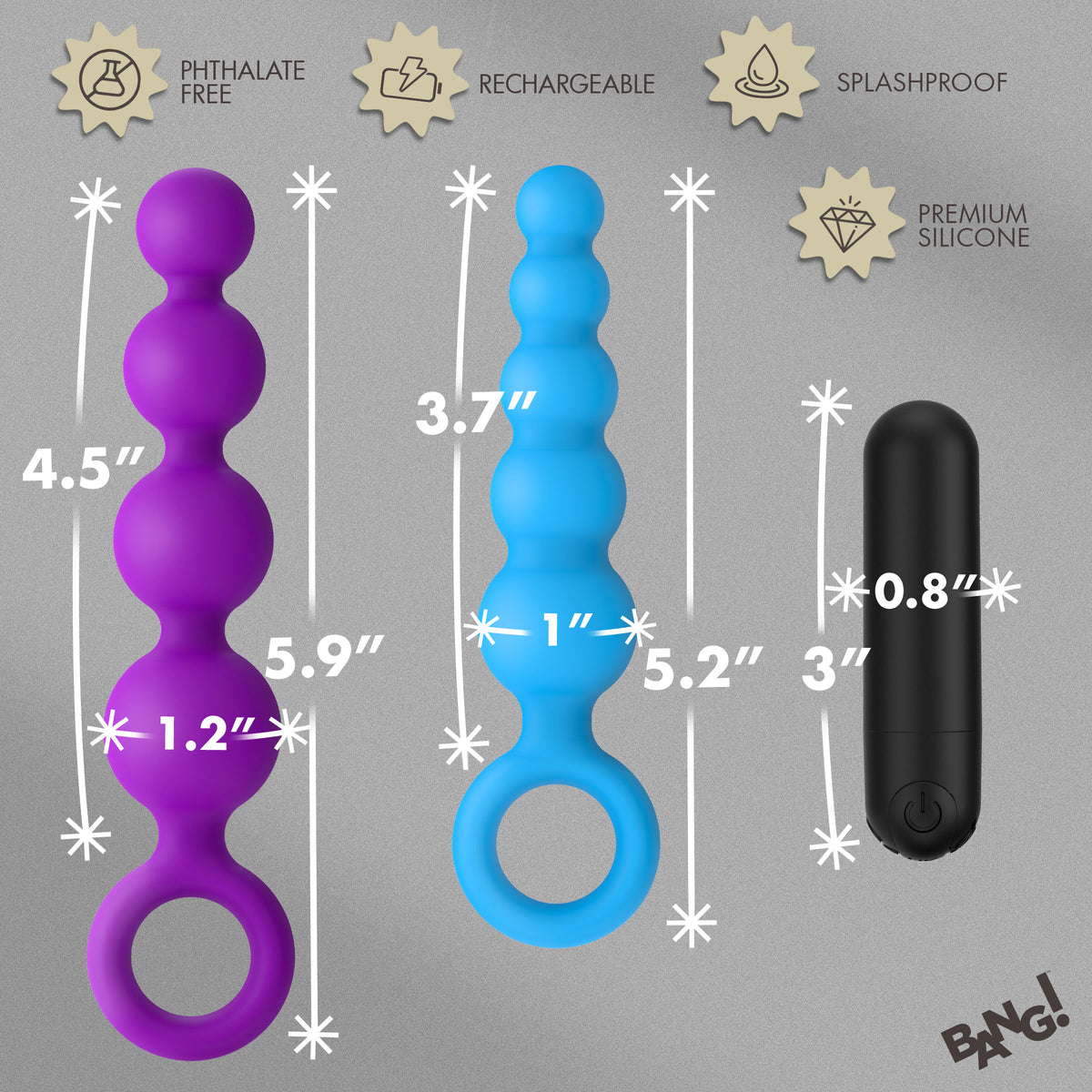 Size guide showing both strands in the anal beads set
