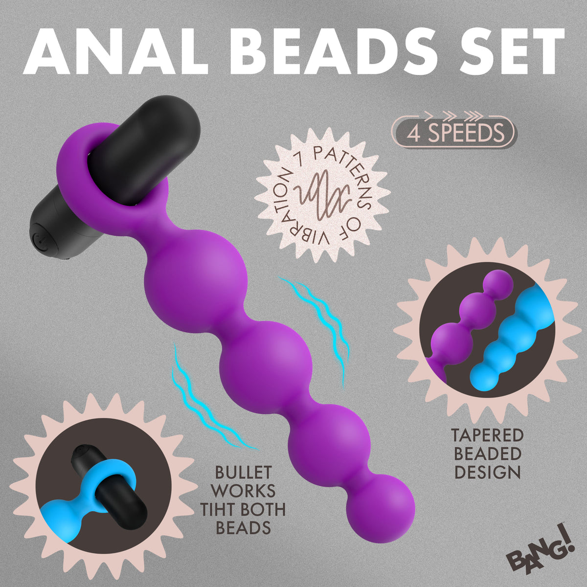 Large anal bead strand with four graduated beads and pull ring