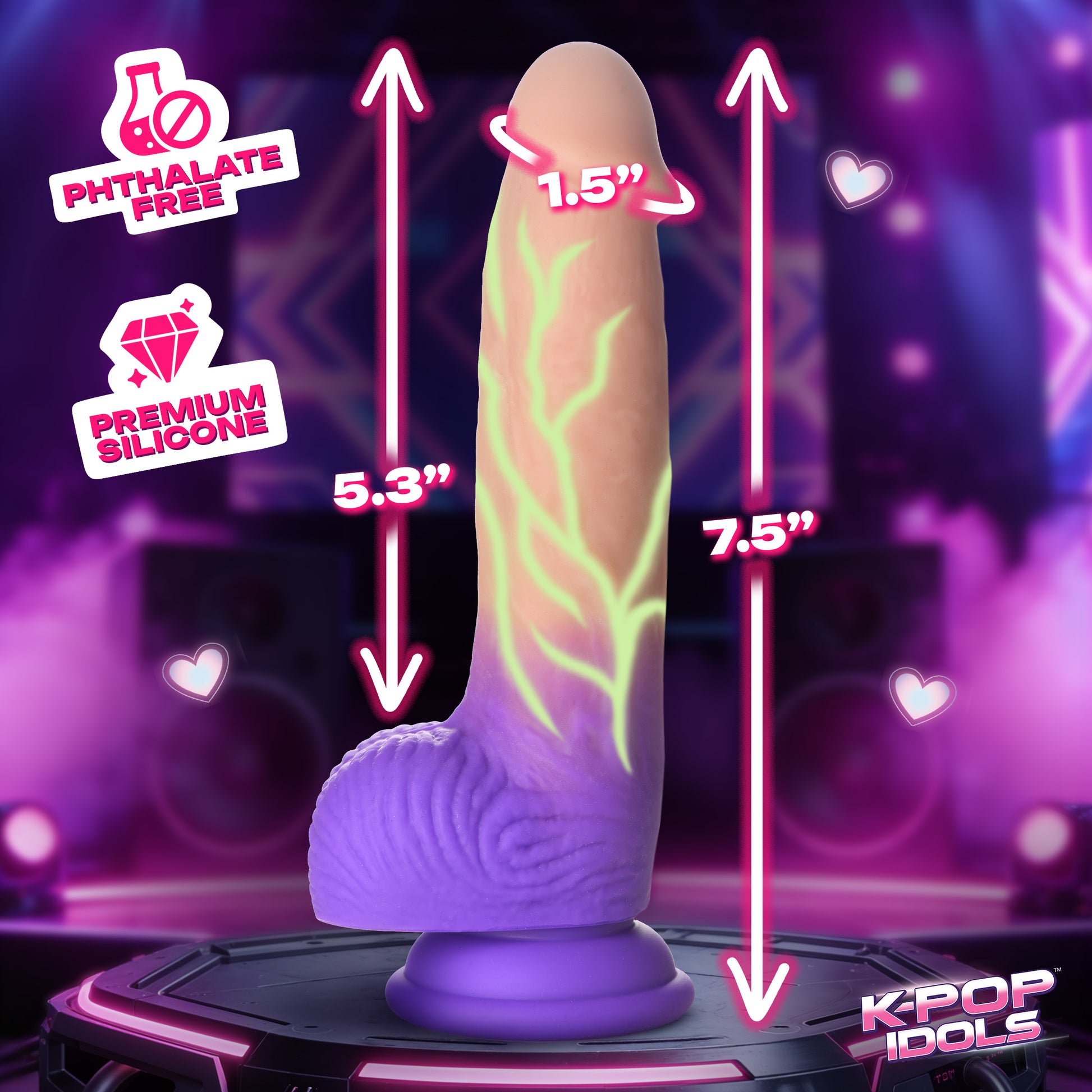 Size chart for the Aren 7.5 inch silicone dildo