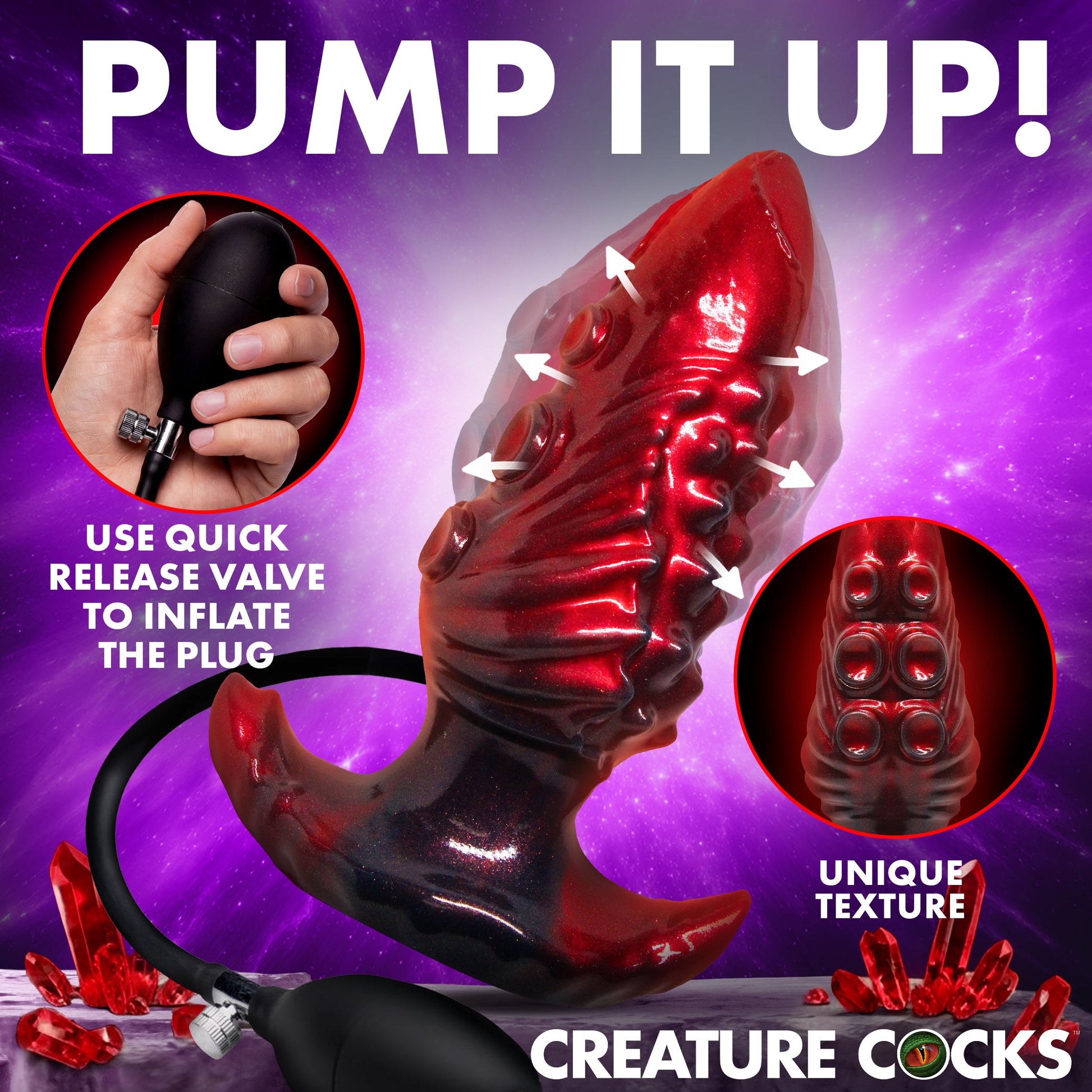 Close up of tentacle ridges on the Asstopus inflatable anal plug built for bottoms