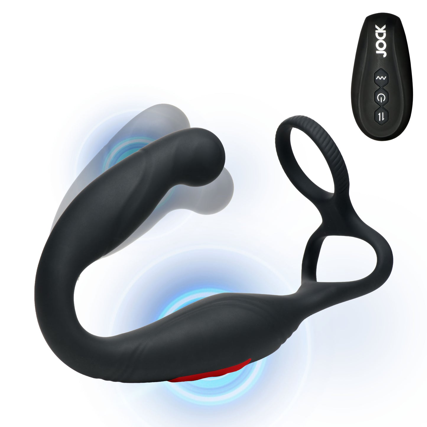 Black silicone Jock AXIS prostate vibrator with c-ring