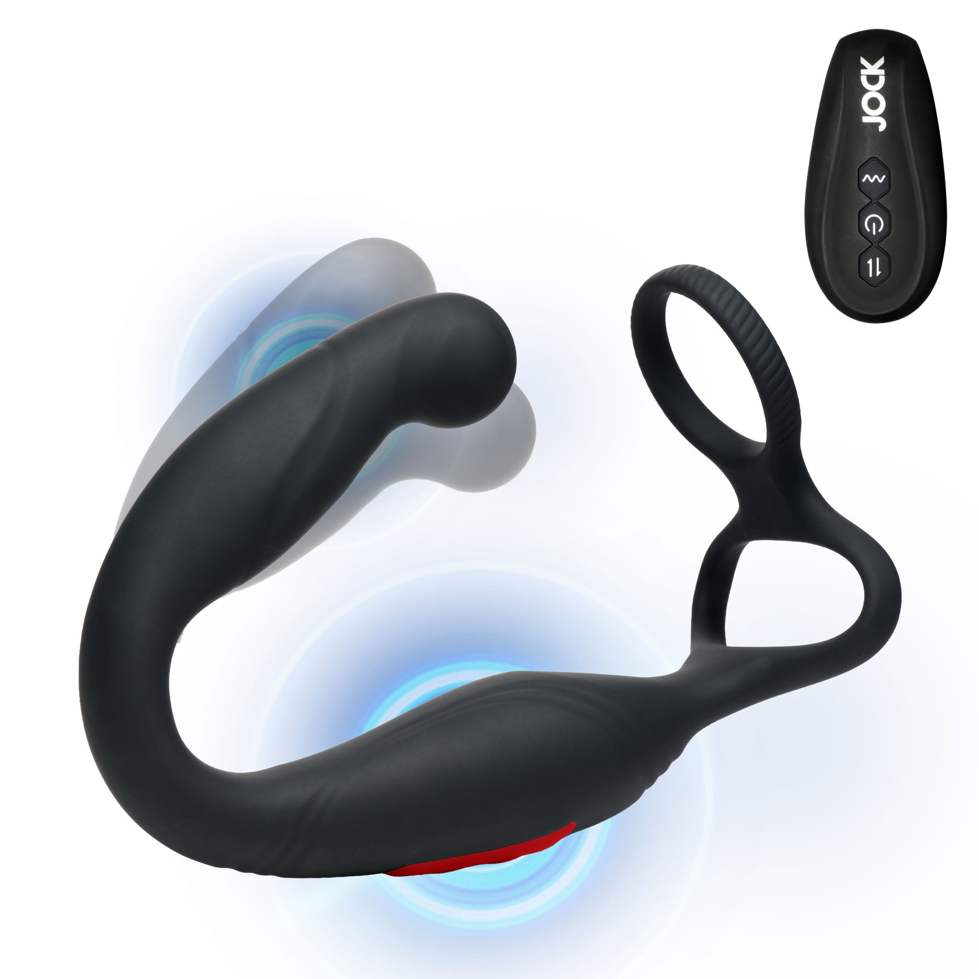 Black silicone Jock AXIS prostate vibrator with c-ring