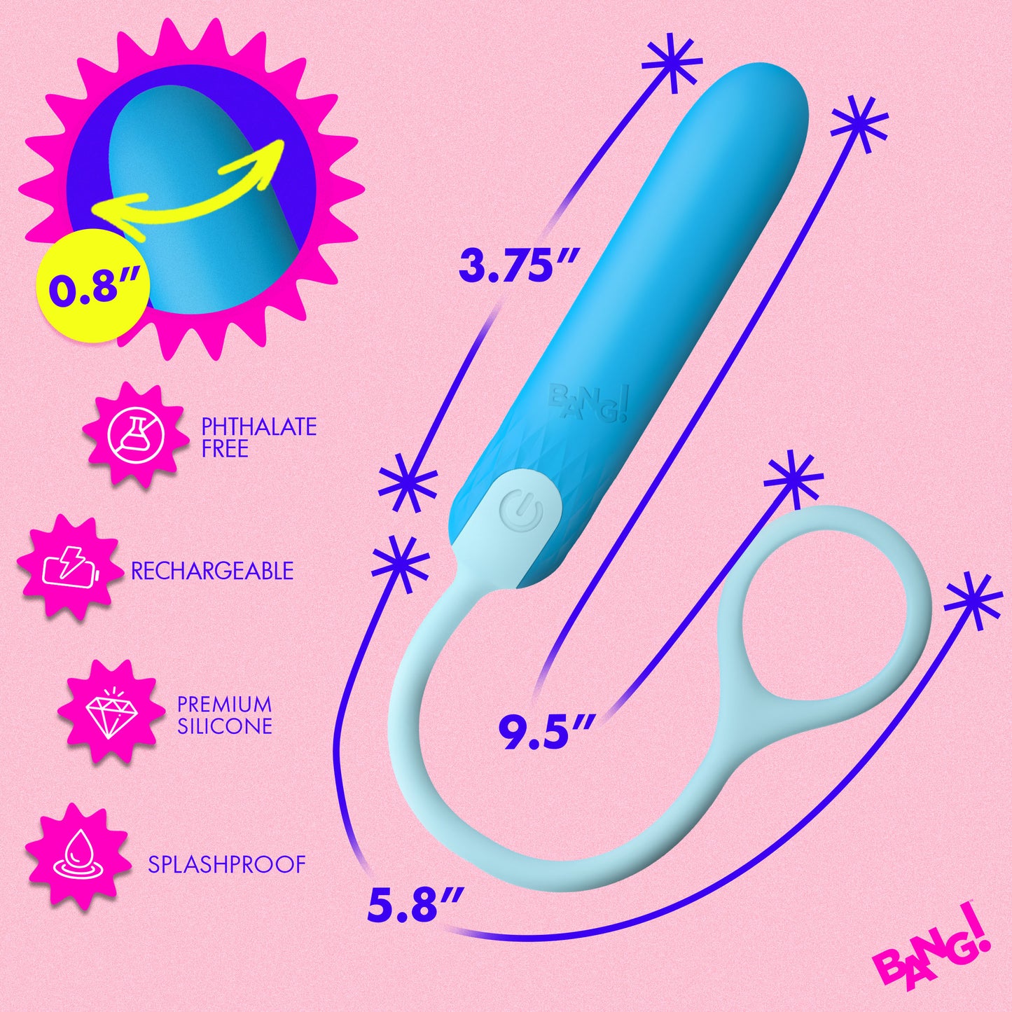Bang silicone bullet compact discreet travel bullet ultra strong vibration blue 