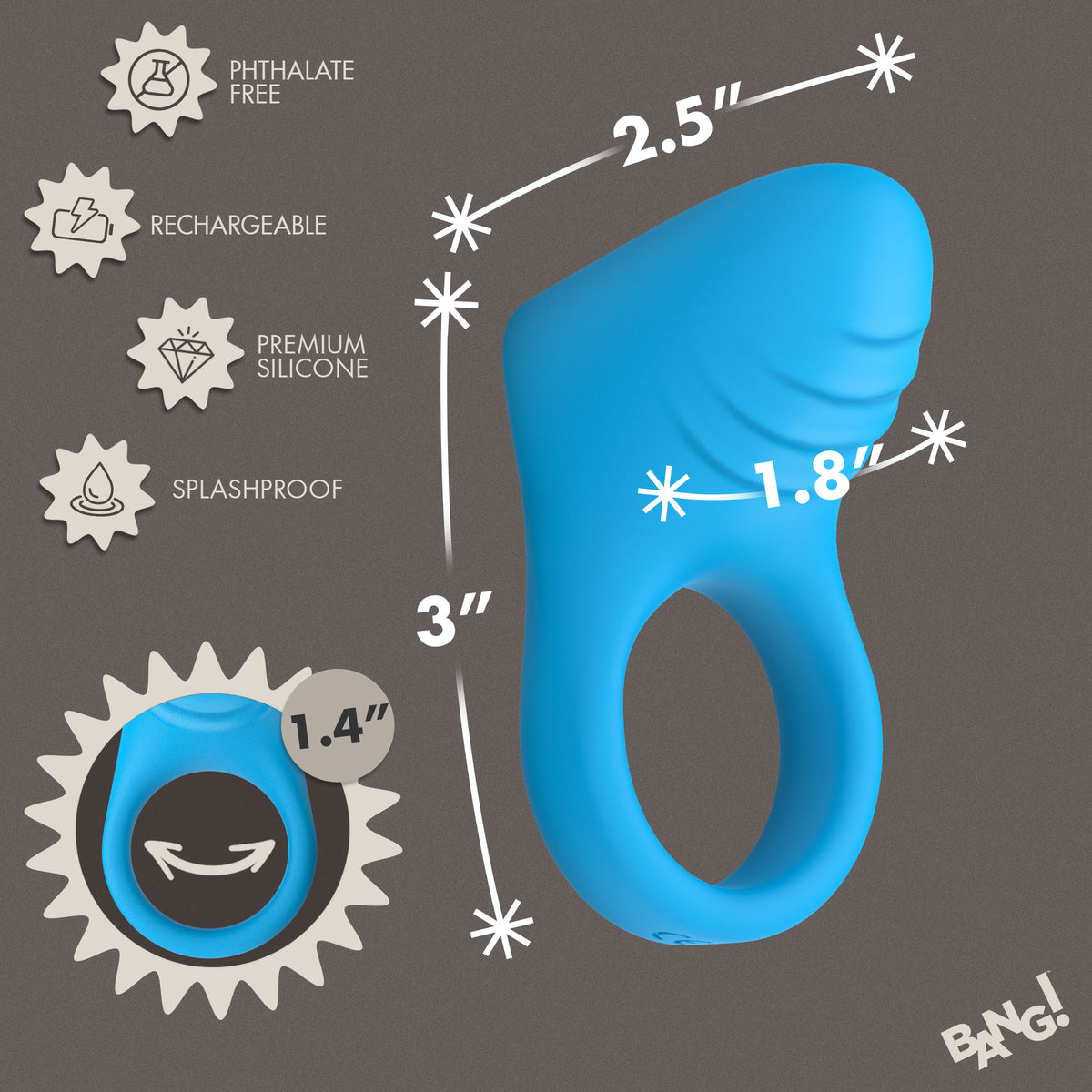 Size guide for the Bang! Vibrating Silicone C-Ring