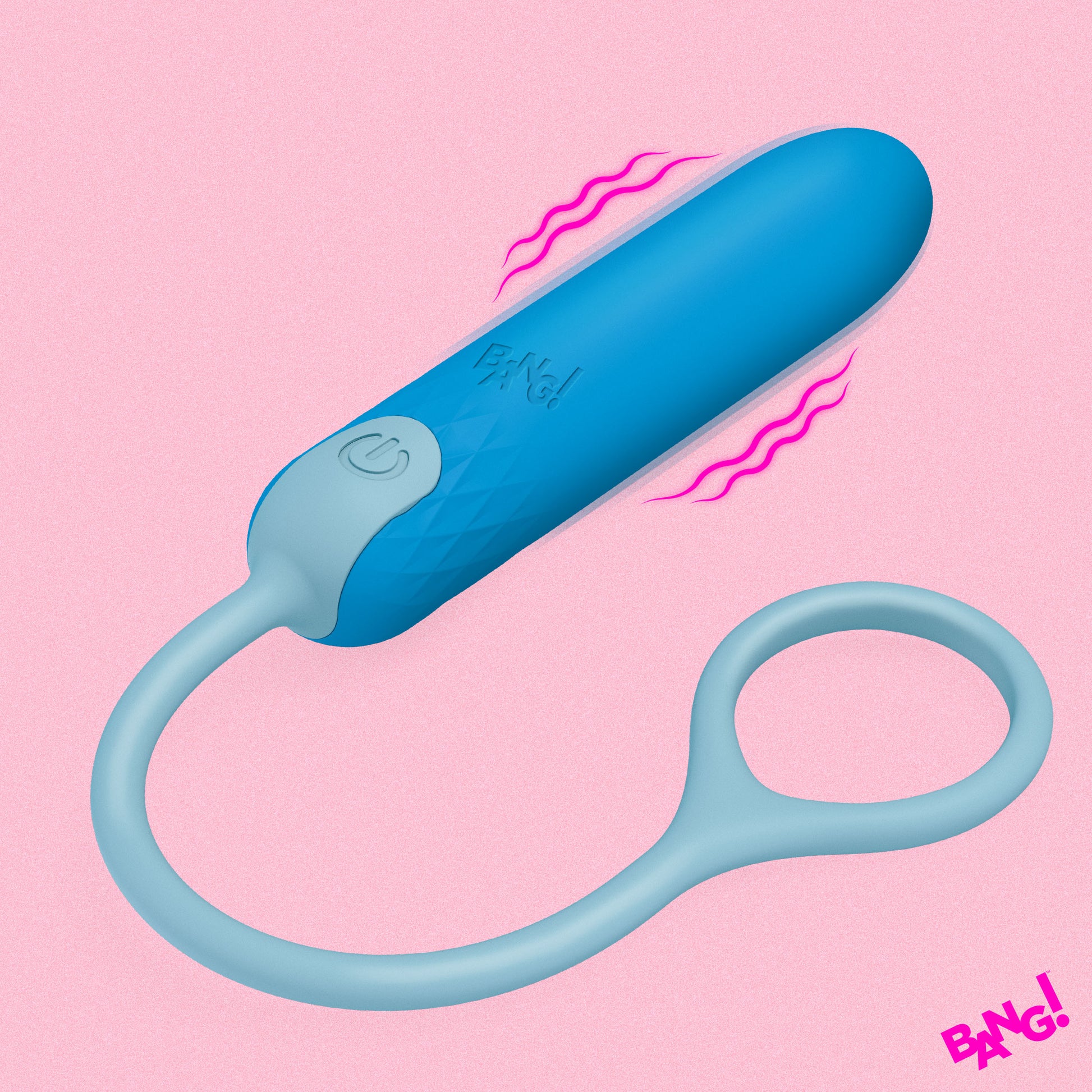 Bang silicone bullet vibrator retrieval cord safe anal play finger ring blue