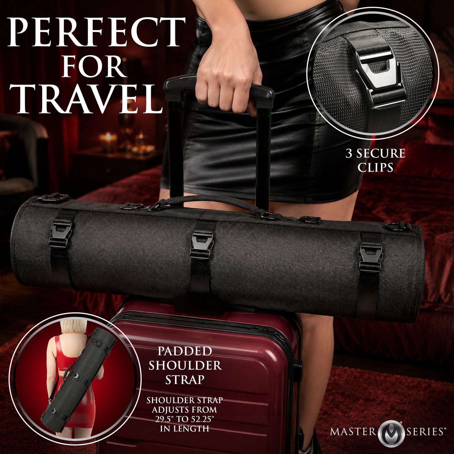 Luggage sleeve stacking the gear bag on a roller