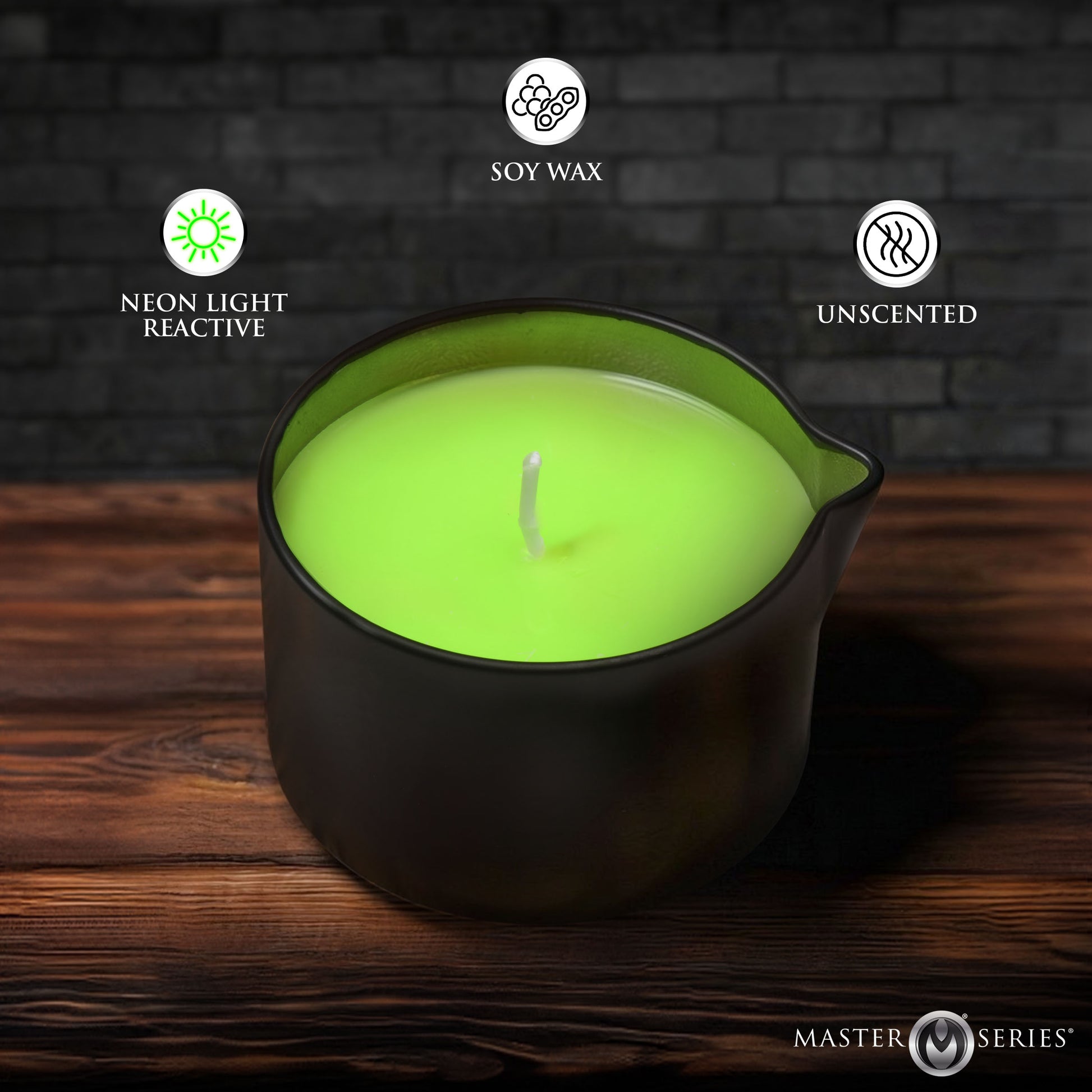 Master Series candle trio with blacklight-reactive neon glow wax