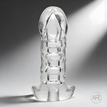 clear penis sleeve with textured design for girth enhancement and added stimulation